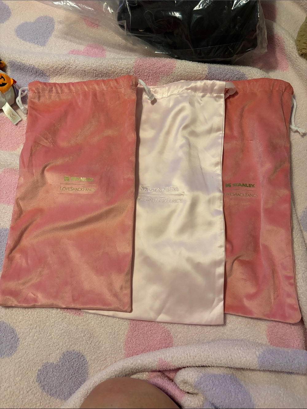 Set of 3 Stanley x LoveShackFancy bags- 2 velvet & 1 satin